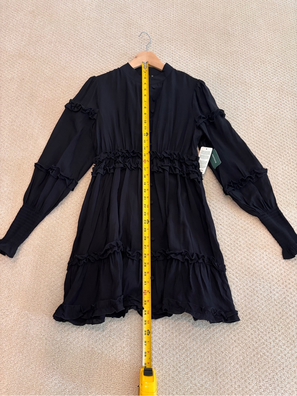Black Ruffled Button-Front Mini Dress - NWT - Picture 8 of 9